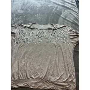 Lane Bryant Sequin Top Beige V-Neck Short‎ Sleeve Shirt Blouse Plus Size 22/24